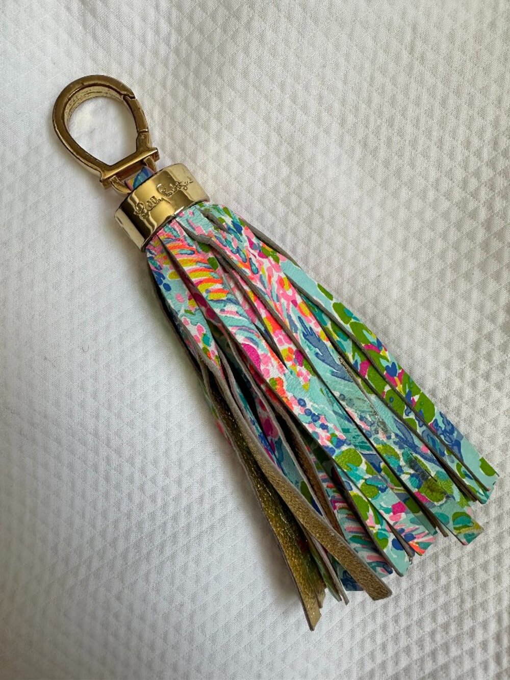 Lilly Pulitzer Multicolored Floral Print Leather Tassel Keychain Fob